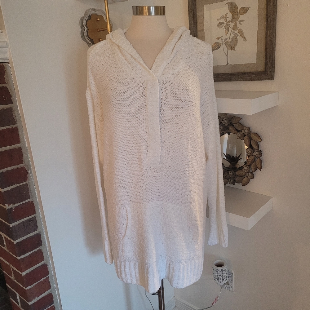 Caslon White Knit Hoodie Sweater Tunic 2X